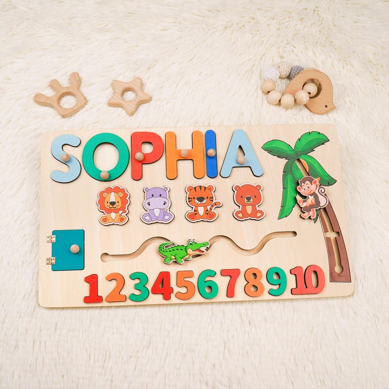 Custom Baby Name Puzzle, Personalized Kids Busy Board, Educational Toddler Toy, Gift for kids, Baby Room Decor, Baby Boy 1st Birthday Gifts