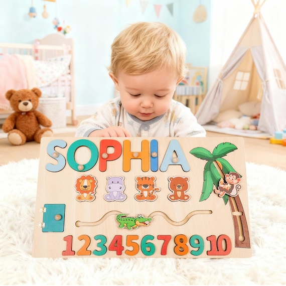 Custom Baby Name Puzzle, Personalized Kids Busy Board, Early Learning Puzzle, Birthday Gift for kids, Baby Room Decor, 1st Christmas Gifts