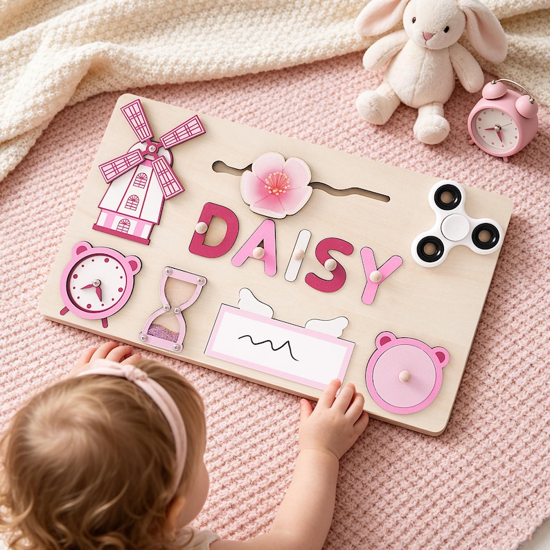 Custom Baby Name Puzzle, Personalized Kids Busy Board, Montessori Learning Toy, Birthday Gift for kids, Baby Room Decor, 1st Christmas Gifts
