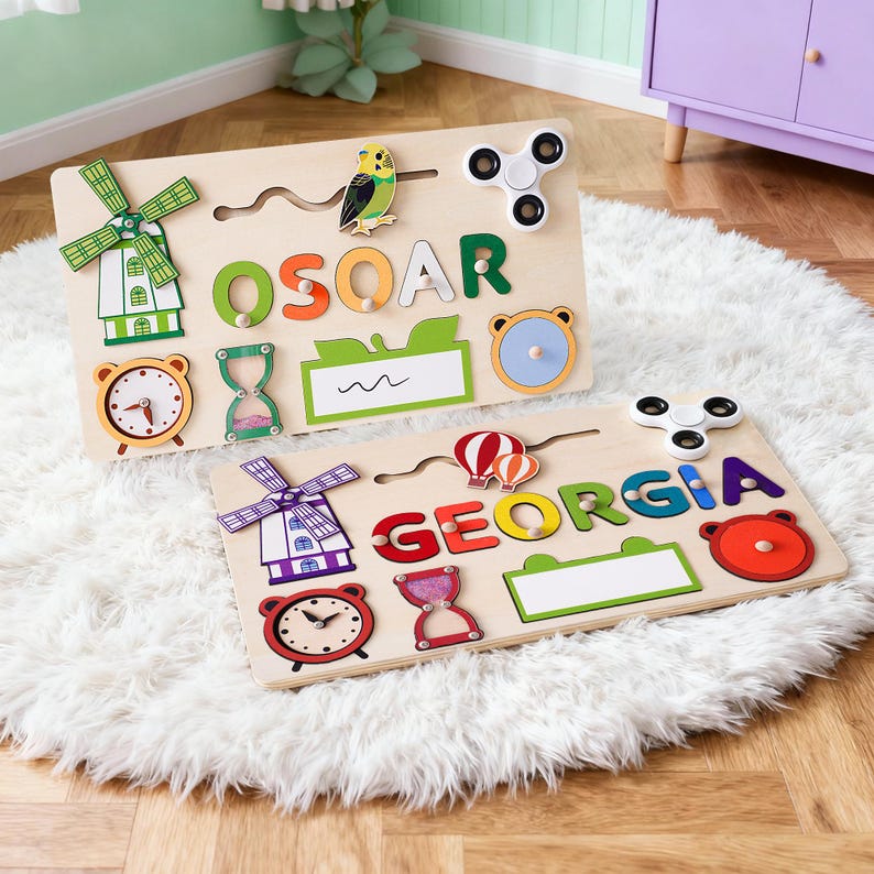 Custom Baby Name Puzzle, Personalized Kids Busy Board, Montessori Learning Toy, Birthday Gift for kids, Baby Room Decor, 1st Christmas Gifts