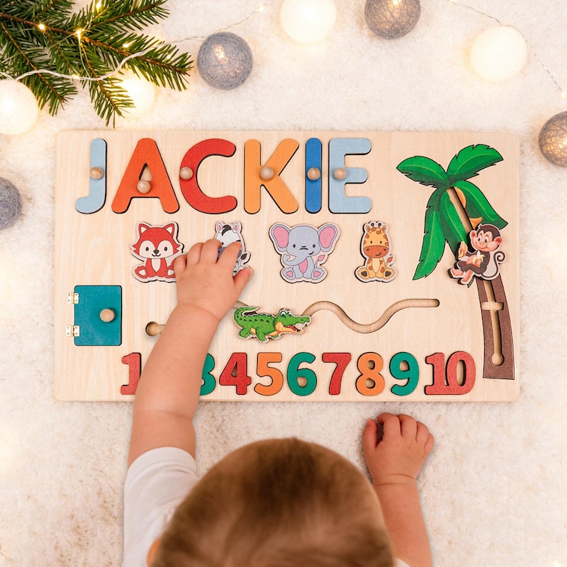 Custom Baby Name Puzzle, Personalized Kids Busy Board, Educational Toddler Toy, Gift for kids, Baby Room Decor, Baby Boy 1st Birthday Gifts