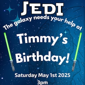 Birthday Party Jedi Printable Star Wars Themed Party Invite Editable Jedi Training Invite Galactic Birthday Celebration Digital Template!