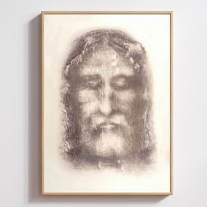 Holy Shroud Face Sketch - Real Face Of Jesus, The Shroud of Turin Sketch, Religious Artwork, Christian Gifts, Jesus Christ Wall Art,