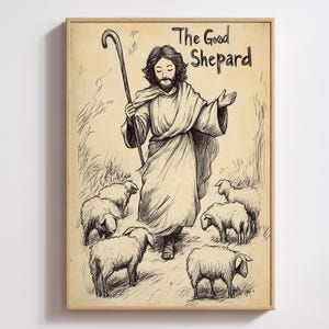 The Good Shepard Sketch - Jesus Christ Printable, Christian Wall Art, Digital Art Print, Christian Prints, Bible Sketch, Jesus Leaves The 99