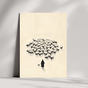 Jesus Leaves the 99 for the 1, Jesus Art, Bible Art, Jesus Good Shepherd, Wall Art, Rejoices over One Lost Sheep, LDS Print, Digital Artwork