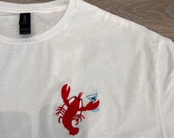 Gesticktes Hummer Martini Oversize T-Shirt - Slogan T-Shirt