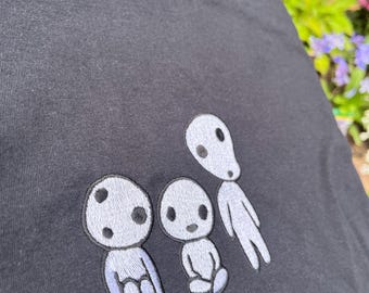 Forest Spirit Embroidered T-Shirt, Anime Inspired Ghost Tee, Studio Ghibli Style Top