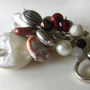 Elegant Red Marble, Pearl, mixed Cream Beads Purse Charm