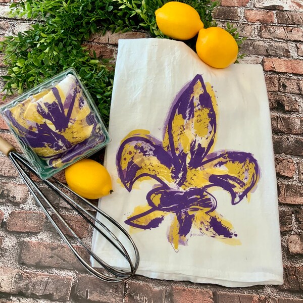 Purple and Gold Fleur De Lis Flour Sack Towel