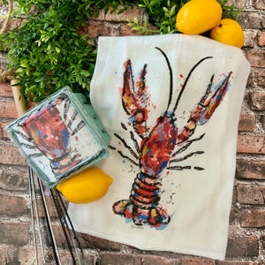 Watercolor Crawfish Flour Sack towel, Crawfish Towel, Cajun Flour Sack towel