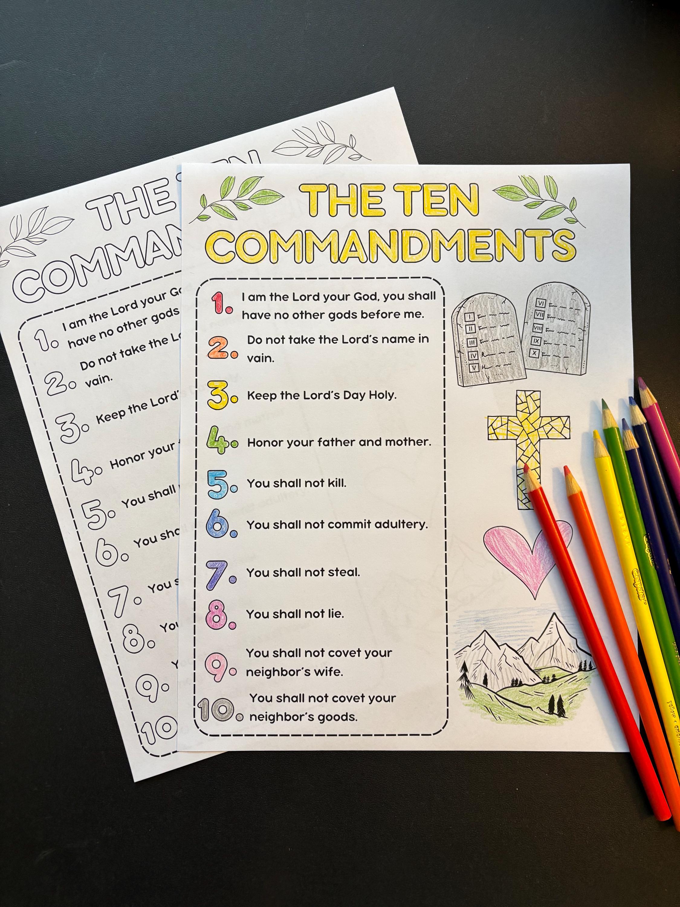 Simple Catholic Ten Commandments Coloring Sheet for Kids - Etsy