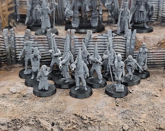 Banda de guerra de peregrinos de la guerra de trincheras – 17 miniaturas de resina – Set de ejército oscuro y sombrío – 32 mm Wargaming - Juego de mesa