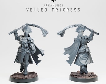 Die Schwester der Krone - Verschleierte Priorin - 3D gedruckte Miniatur - Wargaming - Trench Grimdark