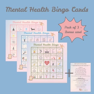 Mentale Gesundheit Bingo Printable | Self-Care Pastell Bingo Karten | Niedliches Tiertherapie-Spiel | Challenge & Reflection Tracker PDF