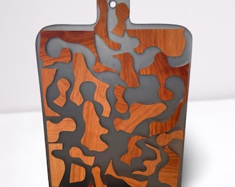 Cherry Wood Charcuterie Board, Black Epoxy Resin, Handmade Serving Tray, cheese tray