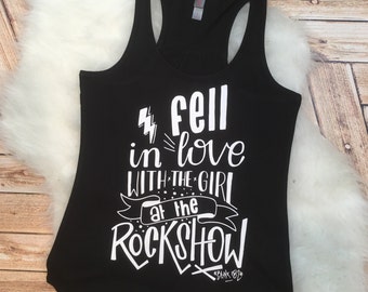 Trendy Women's tee Song Lyrics Girl at a Rock Show Racer Back Tank Top Shirt Work Out Custom Colors, Plus Size 2x 3x 4x