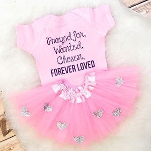Adoption Adopt Prayed Chosen Want Forever Loved Glitter matching Personalized Custom bodysuit tutu skirt set court outfit glitter baby
