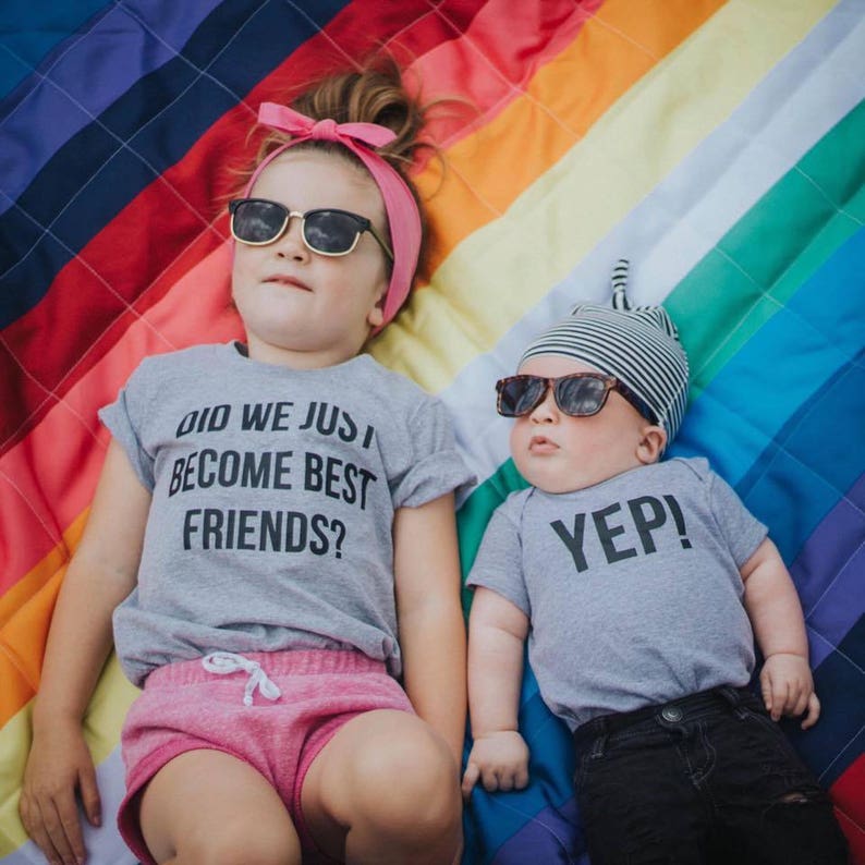 Pregnancy Announcement Sibling Outfits Did We Just Become Best Friends YEP the Original Set of Matching Tees, Best Friend and Siblings tees image 1