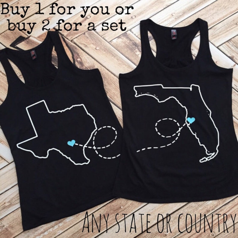 Best Friend Matching Shirts BFF Long Distance Going Away College gift any STATE or COUNTRY Tank Top Plus Sizes Texas Florida Bestie tanks image 1