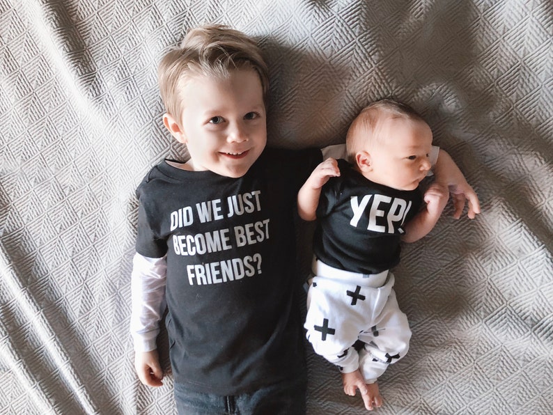 Pregnancy Announcement Sibling Outfits Did We Just Become Best Friends YEP the Original Set of Matching Tees, Best Friend and Siblings tees image 10