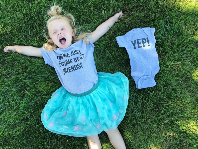 Pregnancy Announcement Sibling Outfits Did We Just Become Best Friends YEP the Original Set of Matching Tees, Best Friend and Siblings tees image 9