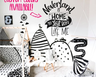 Neverland is Home to Lost Boys Like Me Minimalist Monochrome Playroom Removable Wall Decal Sticker DIY Cloud Birthday Christmas Gift Hipster