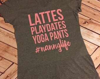 Coffee Babywearing Playdates Tula Mom Life Nanny #nannylife V-neck mom Babywearing ladies Tee Racer Back Tank Top Shirt Nanny Life