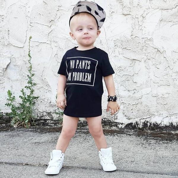 Sin pantalones no hay problema divertido niño chica de moda camiseta o Bodysuit bebé niño niño niña ropa