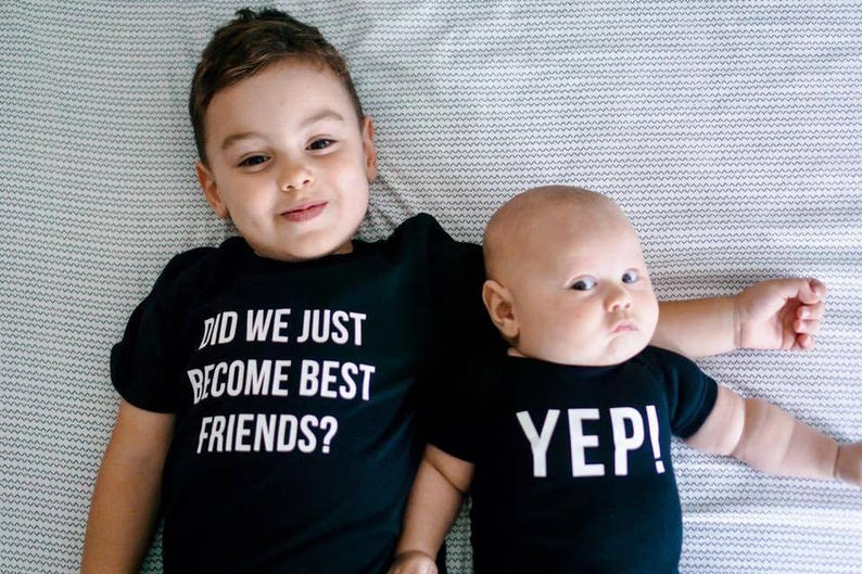 Pregnancy Announcement Sibling Outfits Did We Just Become Best Friends YEP the Original Set of Matching Tees, Best Friend and Siblings tees image 2