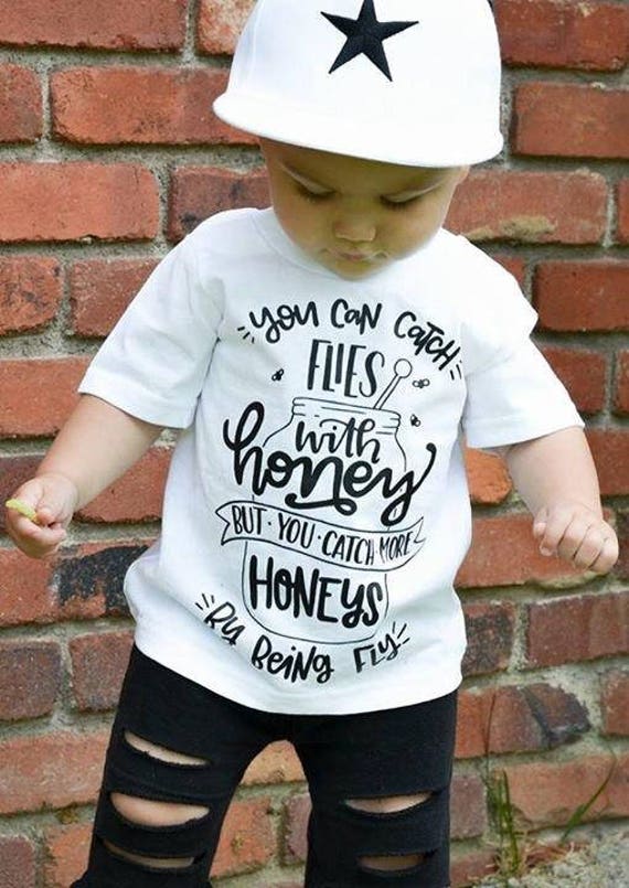 You Can Catch Flies with Honey But You Can Catch More Honeys by Being Fly Kid's Trendy Tee or Bodysuit Baby Toddler Boy Girl Clothing
