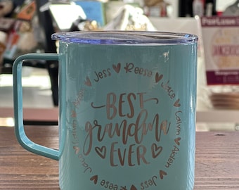 Best Grandma Ever, Best Grandpa Ever, Custom Aunt, Uncle, Memaw Engraved Coffee Mug with Names Engraved Tumbler Christmas Gift
