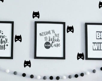 Superhero Boys Girls Room Stickers Fun Decals Minimalist Hipster Playroom Gift Monochrome Wall Decal DIY Hip Room Babyshower Gift Remodel