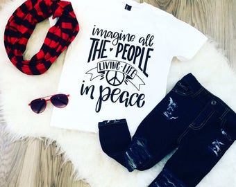 Imagine All The People Living Life In Peace Kid's Trendy Tee Or Bodysuit Baby Toddler Boy Girl Clothing