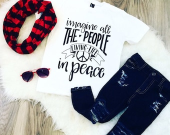 Imagine All The People Living Life In Peace Kid's Trendy Tee Or Bodysuit Baby Toddler Boy Girl Clothing