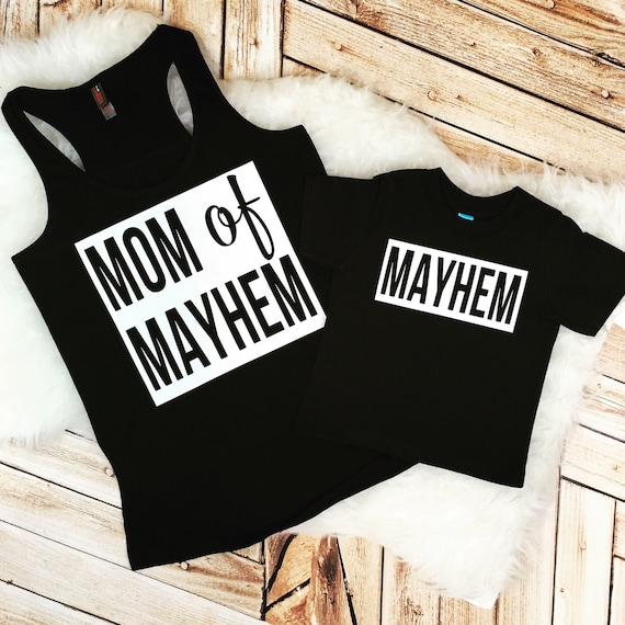 Mom of Mayhem mamãe e eu mãe e filha filho camisas CONJUNTO DE