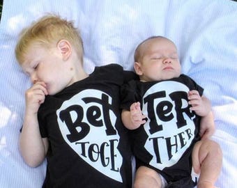 Better Together BOLD Matching Set Twins Siblings Baby Shower Gift Photoshoot Children Toddler Infant Tees Bodysuits Girls Boys Unisex