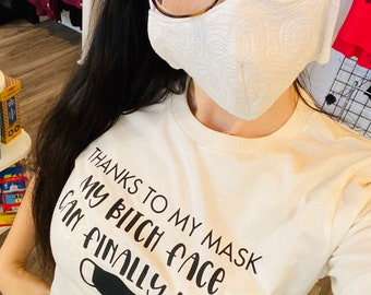Thanks to My Mask, My RBF Can Finally Rest. Resting Bitch Face shirt, Mask Shirt, Wear a Mask, Save Alice’s, Pandemic Science Tee Plus Sizes