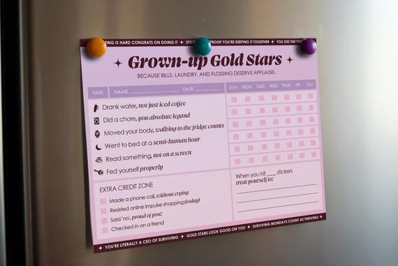 Adult Sticker Chart Printable – Funny Self Care Habit Tracker for Adults, Digital Download
