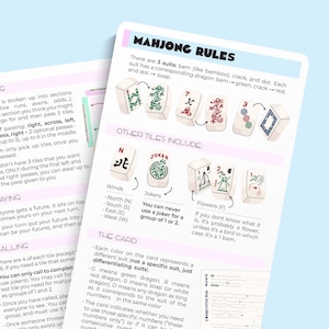 Volledige afdrukbare kaart met Mahjong-regels - geïllustreerde gids