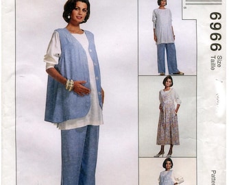 McCall's 6966 Sewing Pattern - Sizes 16,18,20 - Maternity Jumper, Top, Vest, Pants