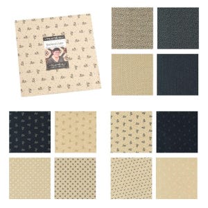 May include: Moda Fabrics Backroads Heirloom fabric collection featuring 12 fat quarters in a variety of beige and black floral, geometric, and polka dot patterns.