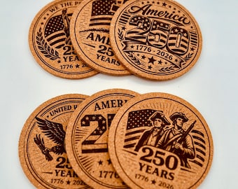 USA 250th Anniversary Cork Coasters Set of 6 - Patriotic Coasters
