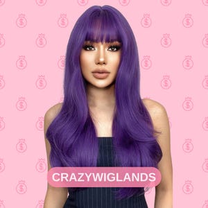 Long Purple Wig, Voluminous Wig, Natural Look Wig, Party Wigs, Comfortable Easy to Wear, Perfect for Cosplay Wig, Purple Wig, Synthetic Wigs