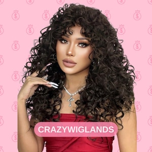 24-Inch Curly Hair, Long Wavy Wig, Brown Curly Wig, Wigs, Heat-Resistant Curly Wig, Bouncy Wavy Wig, Synthetic Hair Wig, Curly Wig With Bang