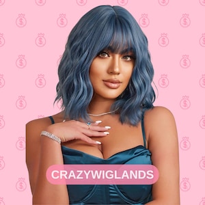 12-Inch Curly Wig, Short Wavy Wig, Brown and Blue Wig, Wig With Bangs, Cosplay Wig, Party Wig, Women’s Wig, Synthetic Wavy Wig, Colorful Wig