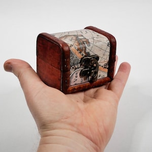 Mini pirate treasure chest favor box with antique map imprint