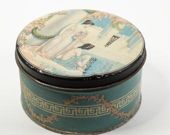 Grecian Rose Bath Talcum Tin, Art Deco, Classical Grecian Style, 5-in