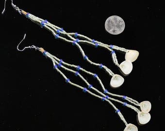 Vintage Coastal-Style Seashell Earrings | Hand-made | White | Blue | Beach House Statement