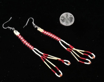 Long Hand-Beaded Dangle Earrings – Sparkly Cut Glass Beads, Genuine Porcupine Quills