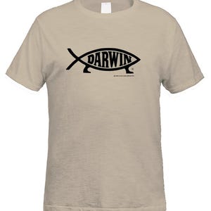 Darwin Fish Big Logo T-shirt, Natural with Black Imprint
